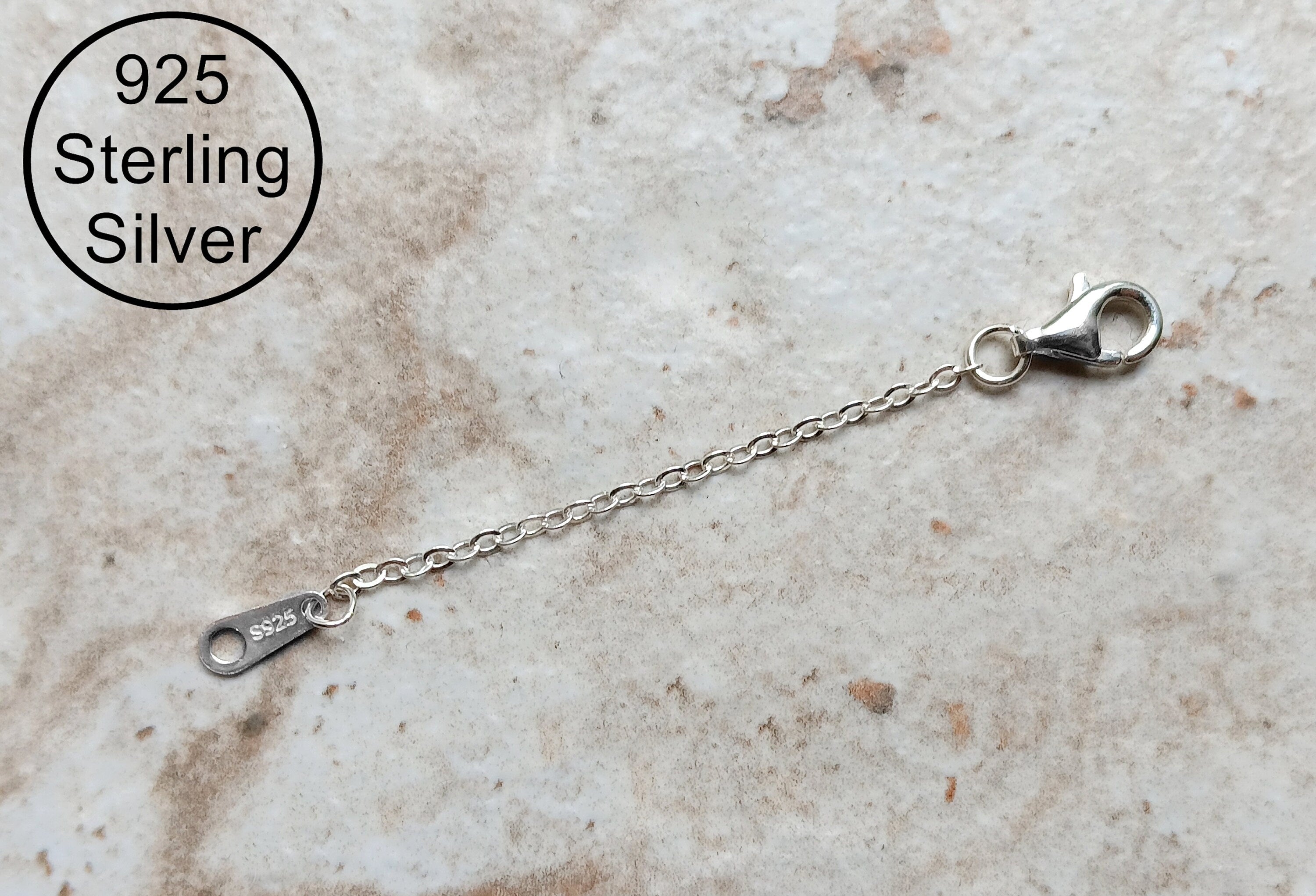 925 Sterling Silver Chain Extender 2.22" Inches 5.7cm for Necklaces Bracelets Anklets Jewelry Adjustment Extension with Lobster Clasp